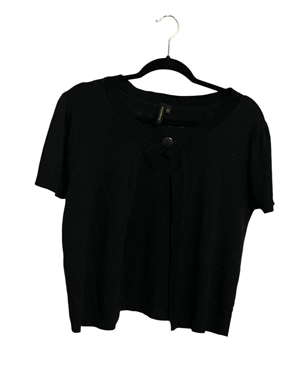 Susan Lawrence Black Short-Sleeve Buttoned Cardigan Top